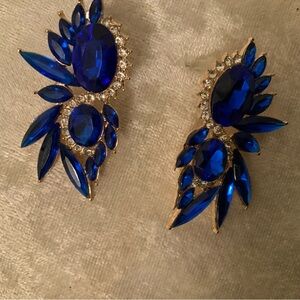 Eye candy wore once Elegant Blue Crystal Earrings with box